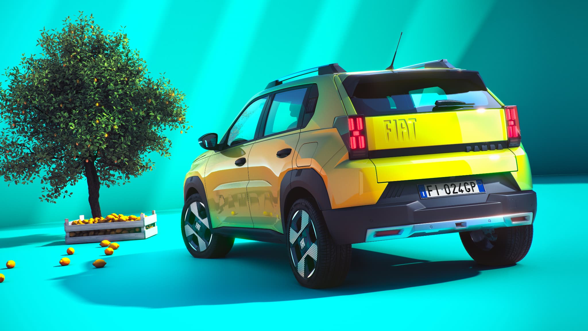 Cette nouvelle "Grande Panda" introduit un dessin original à l'arrière, avec le logo Fiat intégré dans la carrosserie et le nom Panda dans un bandeau noir reliant les feux. Cette nouvelle "Grande Panda" introduit un dessin original à l'arrière, avec le logo Fiat intégré dans la carrosserie et le nom Panda dans un bandeau noir reliant les feux.