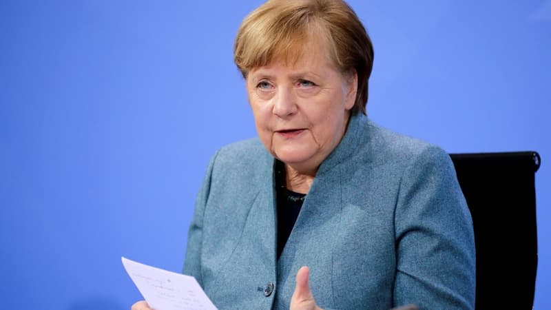 Angela Merkel lors d'une conférence ce lundi à Berlin.