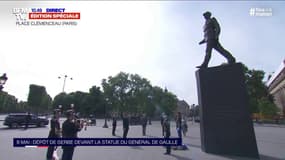 8-Mai: la sonnerie aux morts retentit devant la statue du Général de Gaulle, suivie d'une minute de silence