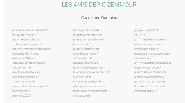 Les noms de domaine réservés par Les Amis d'Eric Zemmour