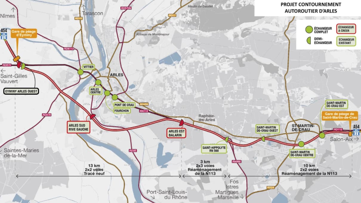 Le projet de contournement autoroutier de la ville d'Arles. Le projet de contournement autoroutier de la ville d'Arles.