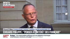Consultations avec François Bayrou: "Je pense que nous devons remettre de l'ordre dans nos comptes", affirme Édouard Philippe, président du parti Horizons
