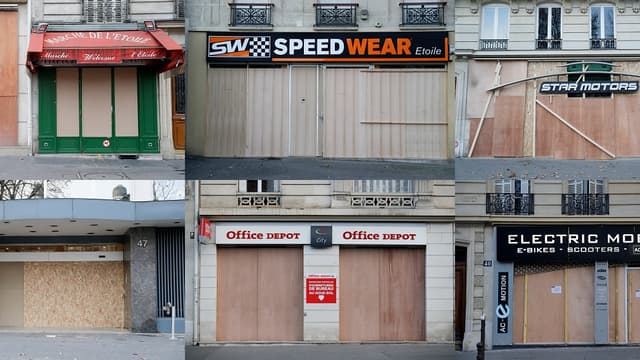 Des commerces barricadés le 8 décembre sur l'avenue des Champs Élysée à Paris en prévision de la manifestation des gilets jaunes.