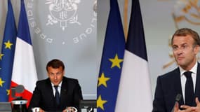 Le bleu cobalt (gauche) présent sur les drapeaux français des bâtiments de la présidence de la République a été remplacé par du bleu marine (droite).