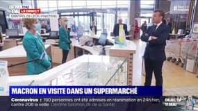 Emmanuel Macron en visite dans un supermarché du Finistère