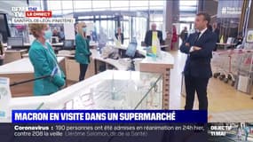 Emmanuel Macron en visite dans un supermarché du Finistère