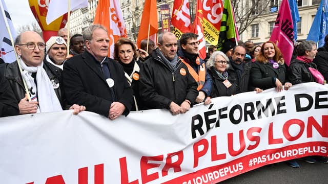 Les représentants des syndicats à Paris le 11 mars