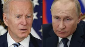 COMBO créé le 6 décembre 2021 montrant Joe Biden et Vladimir Poutine 