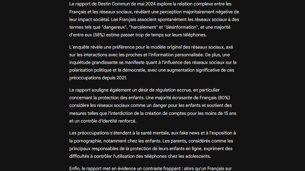 Le résumé généré par Gemini Advanced.