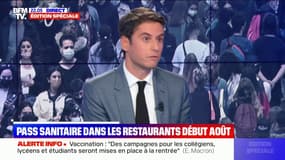 Restaurants: le pass sanitaire concernera aussi les terrasses et "des contrôles seront effectués", rappelle Gabriel Attal