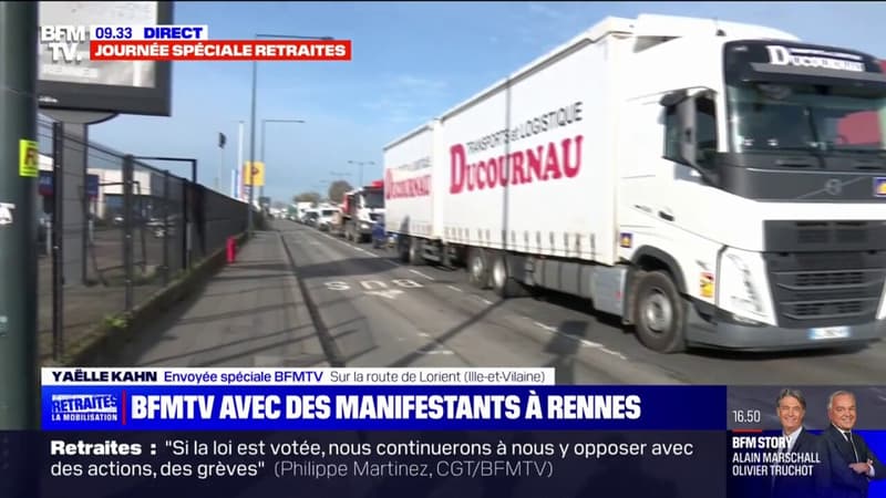 Mobilisation contre la réforme des retraites: des manifestants bloquent la route de Lorient