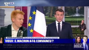 Voeux d'Emmanuel Macron: Adrien Quatennens (LFI) estime qu'il "n'y a strictement aucune inflexion" au sujet des retraites