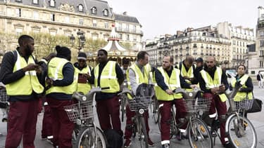 Les salariés de Cyclocity lors d'une manifestation en avril