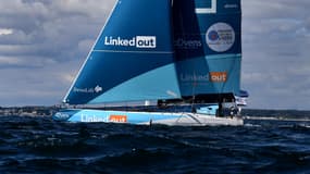 Le bateau LinkedOut avant la Transat Jacques-Vabre, au large de Lorient le 16 septembre 2021