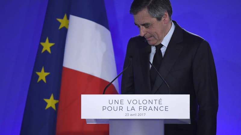 François Fillon à son QG de campagne, le 23 avril 2017.