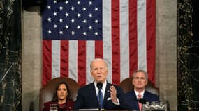 Le président américain Joe Biden lors de son discours sur l'état de l'Union, le 7 février 2023 à Washington