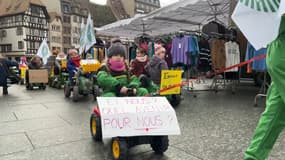 Des enfants d'agriculteurs du Bas-Rhin ont défilé sur des tracteurs en plastique pour alerter sur les craintes des futures générations d'agriculteurs.