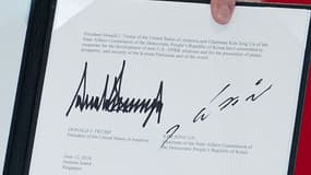 Les signatures de Donald Trump et Kim Jong-un sur le document commun signé le 12 juin 2018 à Singapour