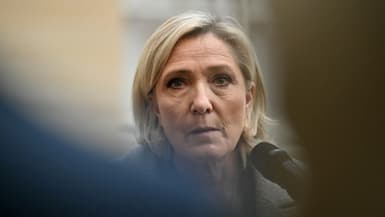 La président du groupe RN à l'Assemblée nationale, Marine Le Pen, le 16 décembre 2024 à Matignon