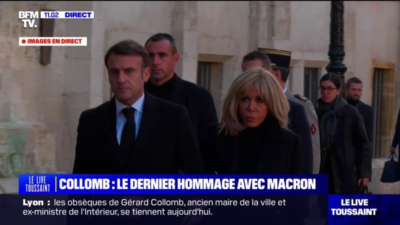 Obsèques de Gérard Collomb: l'arrivée d'Emmanuel et Brigitte Macron à la cathédrale Saint-Jean de Lyon