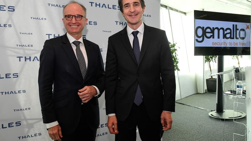 Les patrons des entreprises Gemalto et Thales lors d'une conférence de presse commune. (image d'illustration).
