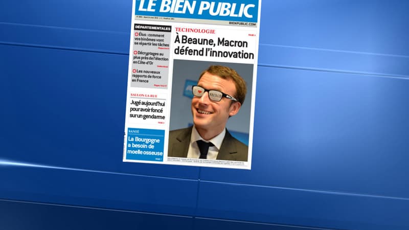 La une du journal Le Bien Public, mardi, met à l'honneur Emmanuel Macron.