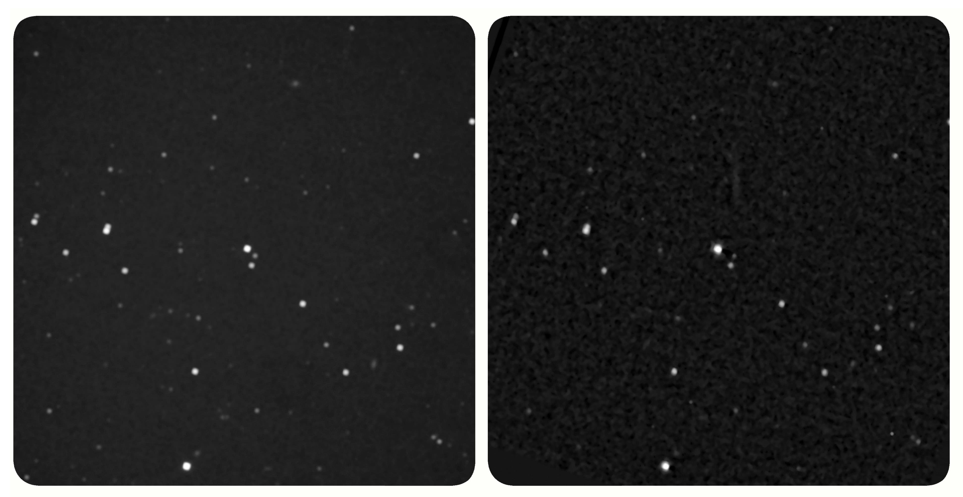 Image de Wolf 359: à gauche depuis New Horizons, à droite depuis la Terre Image de Wolf 359: à gauche depuis New Horizons, à droite depuis la Terre