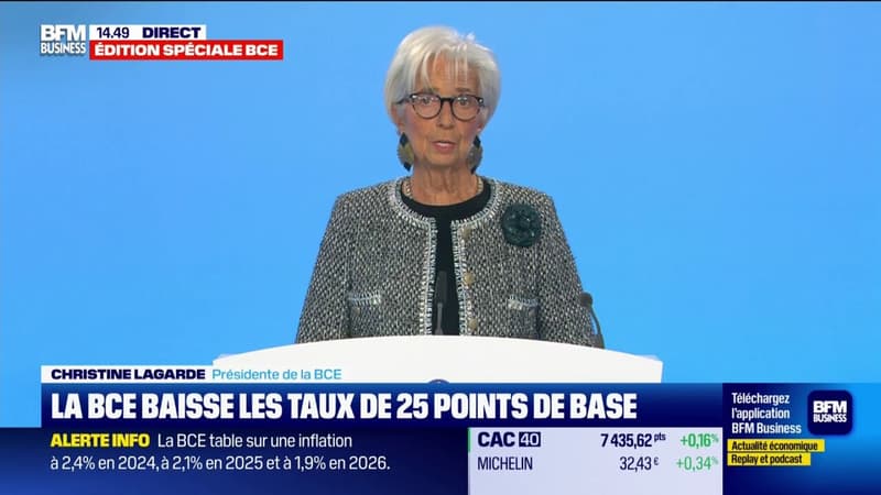 La BCE baisse les taux de 25 points de base