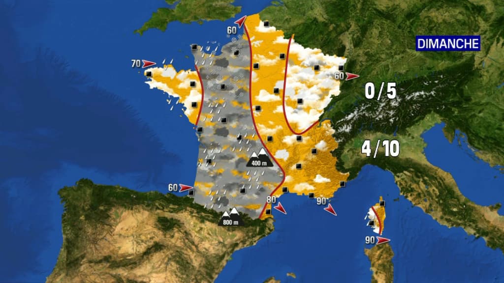 La météo prévue en France ce dimanche.