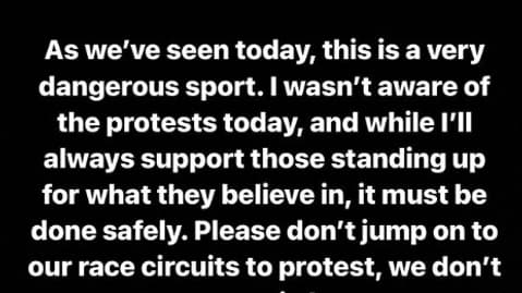 Le message de Lewis Hamilton aux manifestants.