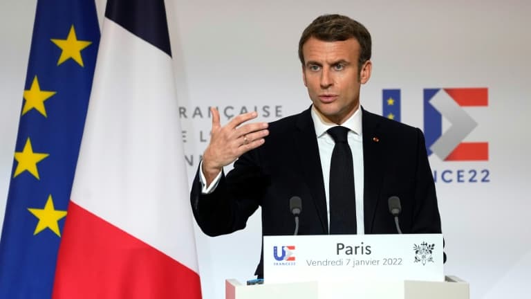 Emmanuel Macron lors d'une conférence de presse à l'Elysee, le 7 janvier 2022