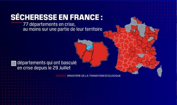 Infographie montrant les territoires français touchés par la sécheresse