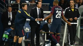 Kylian Mbappé et Unai Emery en septembre 2017 en Ligue des champions.