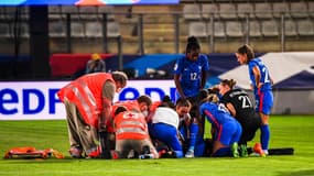 Mbock blessée lors du match France-Grèce, à Sedan le 6 septembre 2022