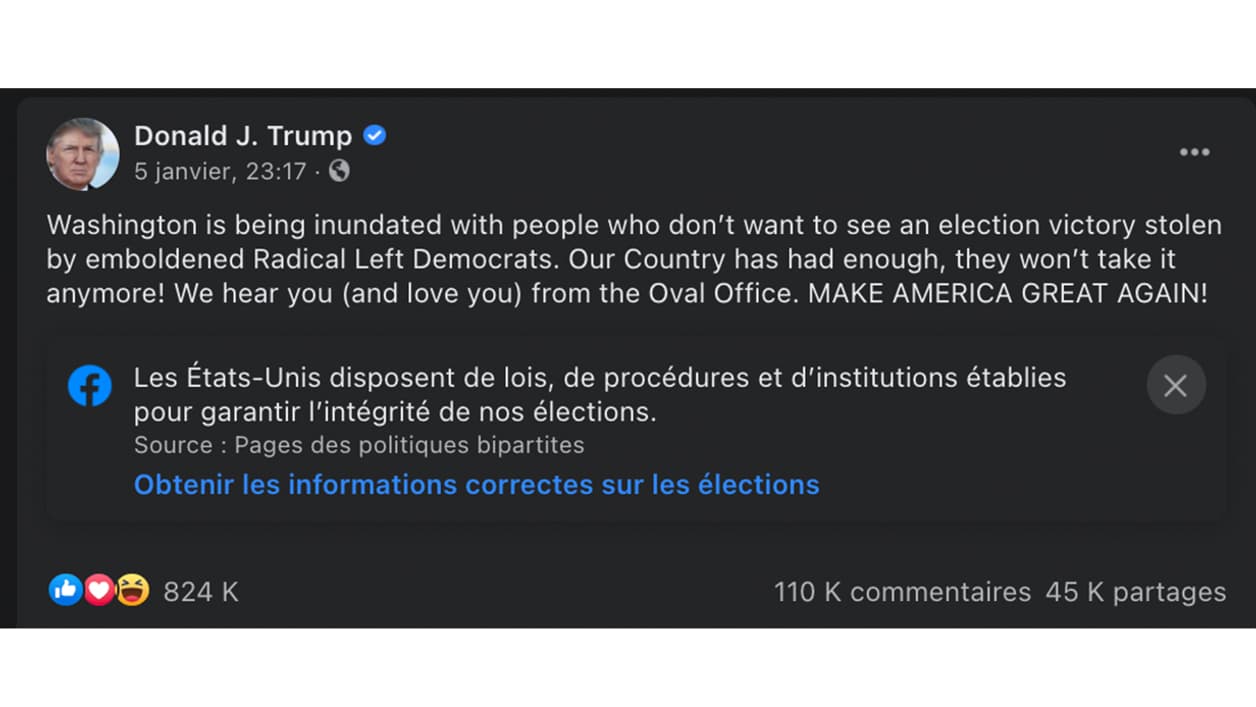 Capture d'écran du compte Facebook de Donald Trump
