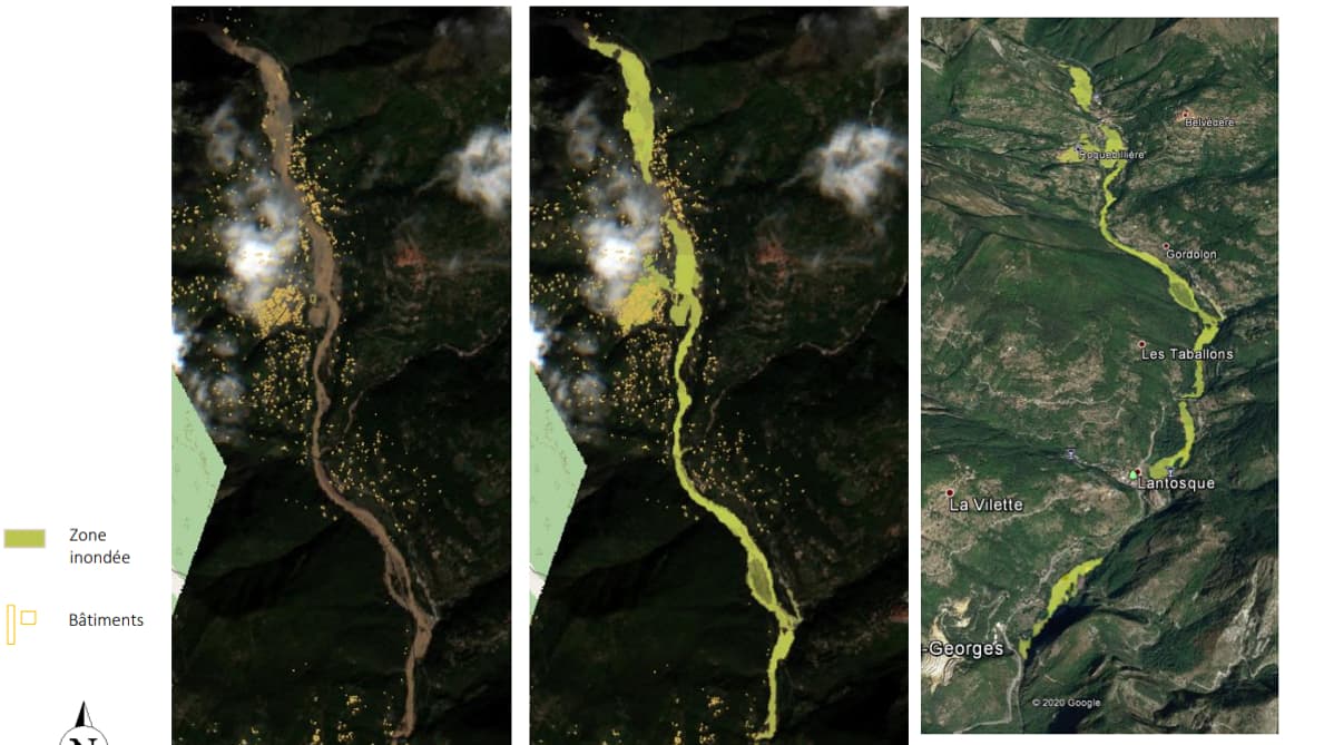 Analyse d’images satellites de la vallée de la Vésubie – zoom sur Roquebillière Analyse d’images satellites de la vallée de la Vésubie – zoom sur Roquebillière