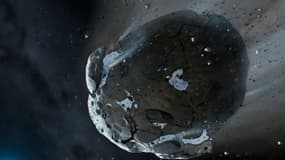 Vue d'artiste d'un astéroïde filant à travers l'espace.