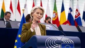La présidente de la Commission européenne, Ursula von der Leyen, prononce son discours annuel sur l'état de l'Union lors d'une séance plénière au Parlement européen à Strasbourg, dans l'est de la France, le 10 septembre 2025. 