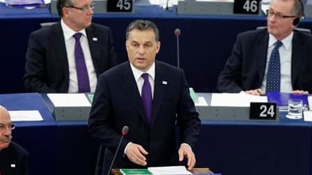 Le Premier ministre hongrois Viktor Orban, très critiqué pour la loi sur les médias adopté en début d'année dans son pays, a défendu ses choix à Strasbourg lors de la présentation au Parlement européen du programme de la présidence hongroise de l'UE. /Pho