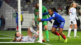 Marie-Antoinette Katoto après l'ouverture du score de l'équipe de France en Ligue des nations contre la Norvège, 21 février 2025