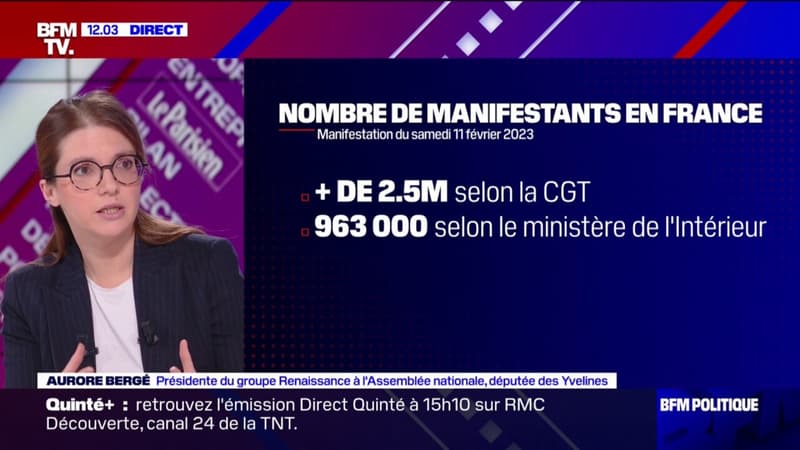 Retraites: "On ne peut pas être sourds à partir du moment où il y a des mobilisations" affirme Aurore Bergé