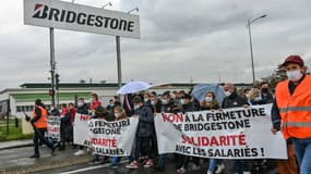 Manifestation contre la fermeture de l'usine Bridgestone, le 4 octobre 2020 à Béthune (Pas-de-Calais)