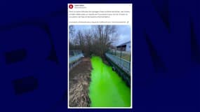La rivière Ornel teintée de vert à Saint-Dizier, le 7 février 2024