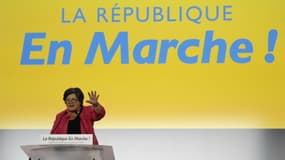La présidente par intérim de La République en marche Catherine Barbaroux, le 8 juillet 2017 lors de la première "convention" du parti à Paris. 