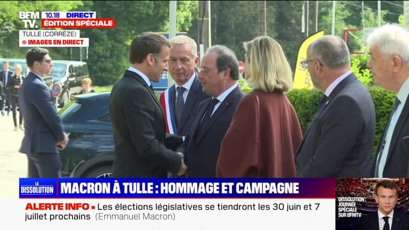 Emmanuel Macron est arrivé à Tulle (Corrèze) en présence de François Hollande au lendemain de la dissolution de l'Assemblée nationale