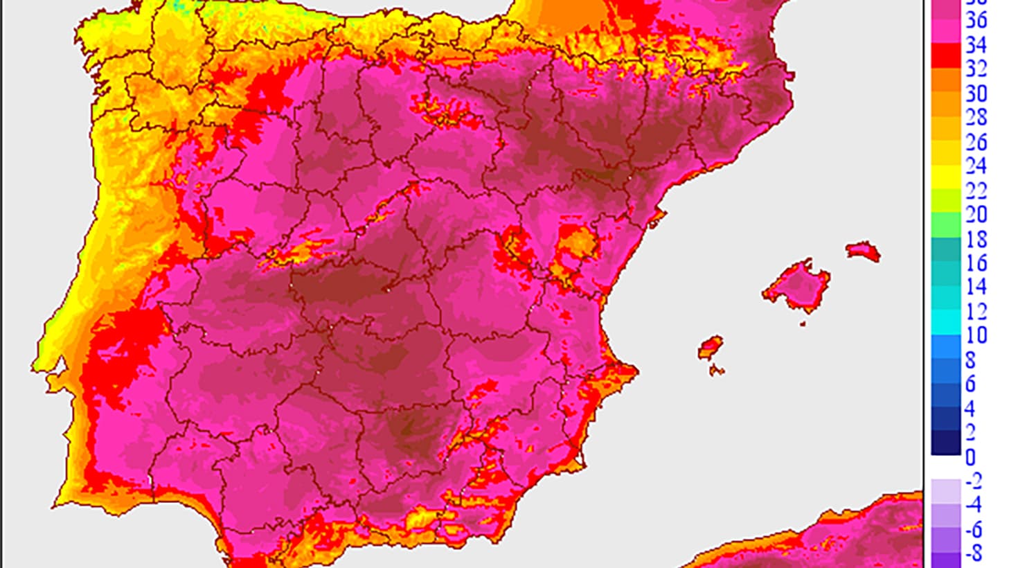 Température en Espagne 28 juin 2019