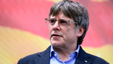 Le leader séparatiste catalan Carles Puigdemont participe à un meeting de campagne dans la ville française d'Argelès-sur-Mer, le 4 mai 2024. 