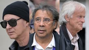 Les chanteurs Étienne Daho, Laurent Voulzy et Dave présents à la cérémonie d'adieux à Francoise Hardy au cimetière du Pere Lachaise à Paris, le 20 juin 2024.
