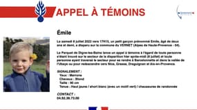 Un appel à témoins pour Emile, deux ans et demi, disparu au Vernet