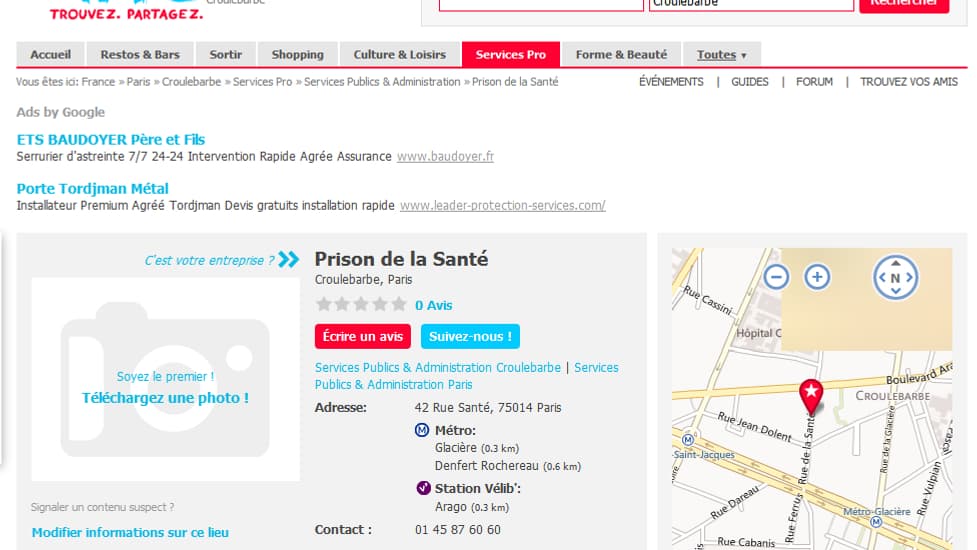 La prison de la Santé, recensée sur Qype.